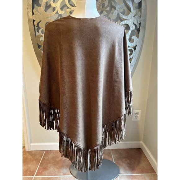 Chico’s Wrap One Size Fringed Faux-Suede Hook Eye Closure Cowboy Western - Picture 5 of 8